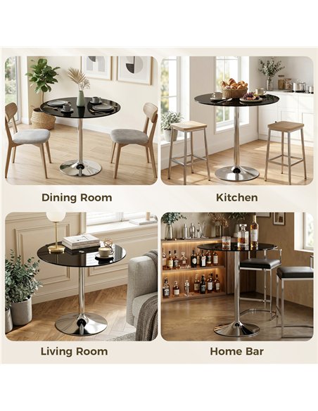 HOMCOM Round Bar Table, Modern Dining Table with Tempered Glass Top and Steel Frame for 4, 80 x 80 x 77cm, Black - pic 184240 | FastDaddyshop