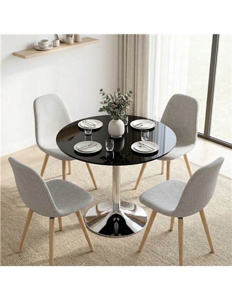 HOMCOM Round Bar Table, Modern Dining Table with Tempered Glass Top and Steel Frame for 4, 80 x 80 x 77cm, Black - pic 184241 | FastDaddyshop