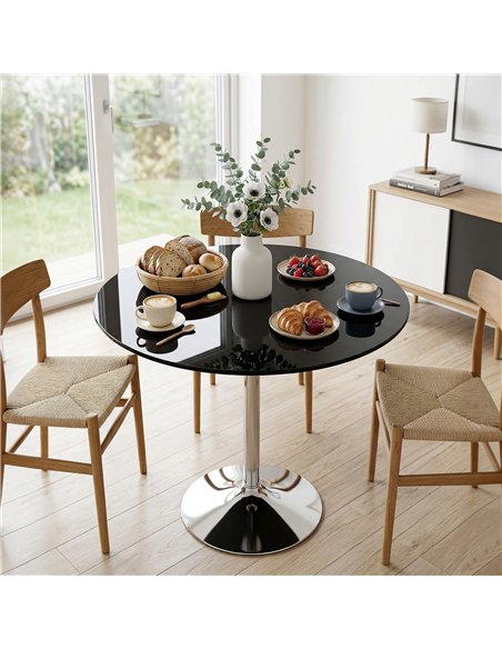 HOMCOM Round Bar Table, Modern Dining Table with Tempered Glass Top and Steel Frame for 4, 80 x 80 x 77cm, Black - pic 184242 | FastDaddyshop