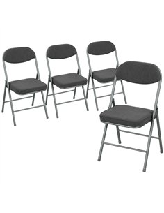 HOMCOM Set of Four Folding Corduroy Seat Chairs - Dark Grey