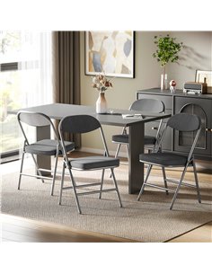 HOMCOM Set of Four Folding Corduroy Seat Chairs - Dark Grey 2