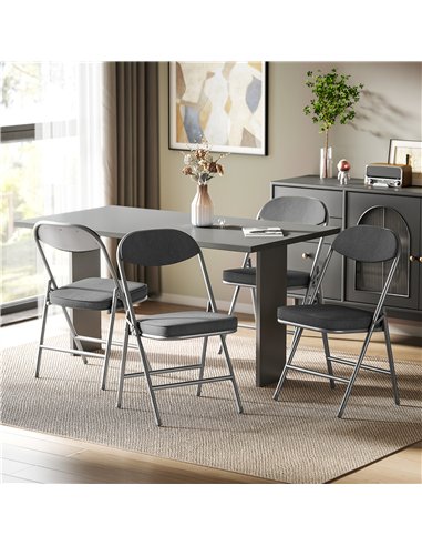 HOMCOM Set of Four Folding Corduroy Seat Chairs - Dark Grey