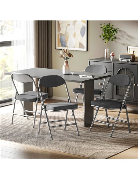 HOMCOM Set of Four Folding Corduroy Seat Chairs - Dark Grey - pic 184245 | FastDaddyshop