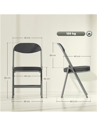 HOMCOM Set of Four Folding Corduroy Seat Chairs - Dark Grey