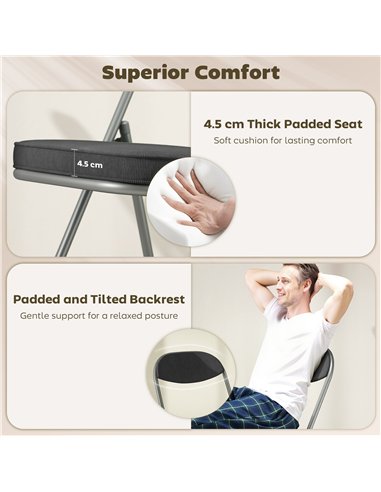 HOMCOM Set of Four Folding Corduroy Seat Chairs - Dark Grey
