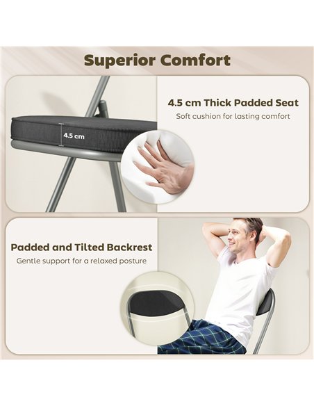 HOMCOM Set of Four Folding Corduroy Seat Chairs - Dark Grey - pic 184247 | FastDaddyshop