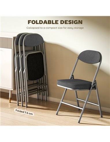 HOMCOM Set of Four Folding Corduroy Seat Chairs - Dark Grey
