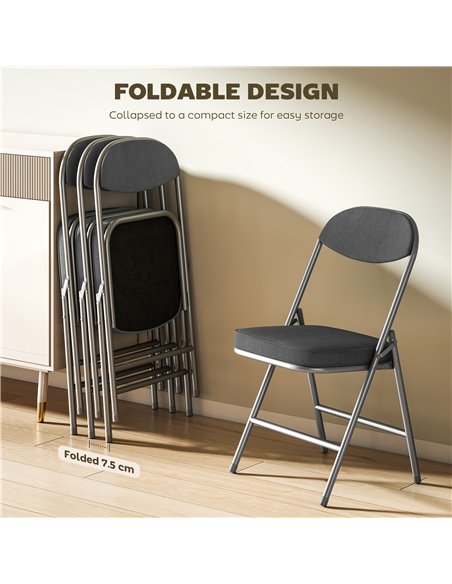 HOMCOM Set of Four Folding Corduroy Seat Chairs - Dark Grey - pic 184248 | FastDaddyshop