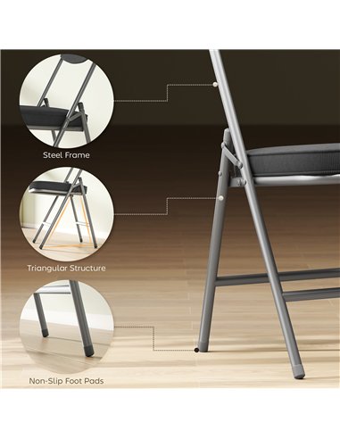 HOMCOM Set of Four Folding Corduroy Seat Chairs - Dark Grey