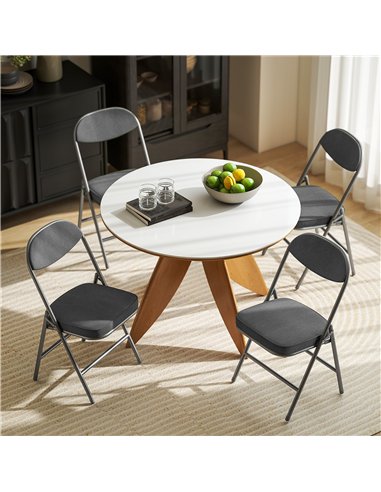 HOMCOM Set of Four Folding Corduroy Seat Chairs - Dark Grey