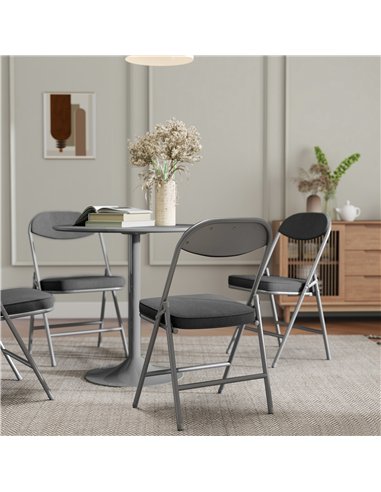 HOMCOM Set of Four Folding Corduroy Seat Chairs - Dark Grey