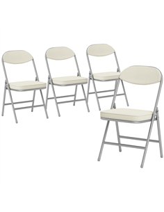HOMCOM Set of Four Folding Corduroy Seat Chairs, Cream