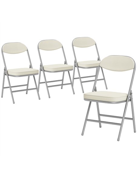 HOMCOM Set of Four Folding Corduroy Seat Chairs, Cream - pic 184253 | FastDaddyshop