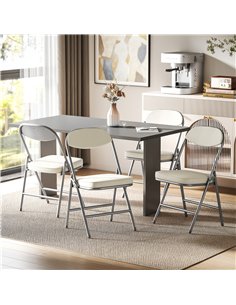 HOMCOM Set of Four Folding Corduroy Seat Chairs, Cream 2
