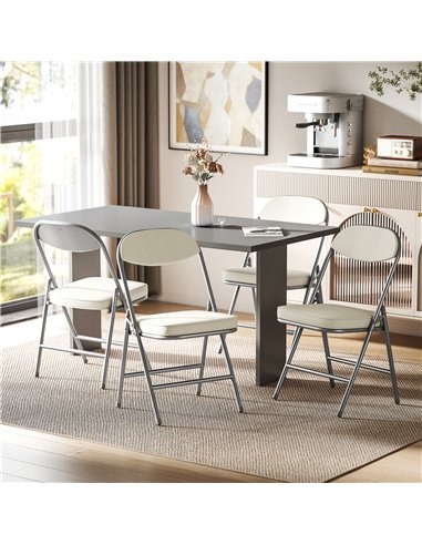 HOMCOM Set of Four Folding Corduroy Seat Chairs, Cream