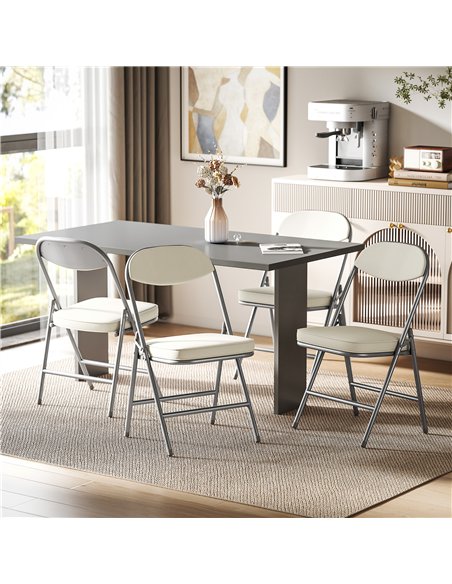 HOMCOM Set of Four Folding Corduroy Seat Chairs, Cream - pic 184254 | FastDaddyshop
