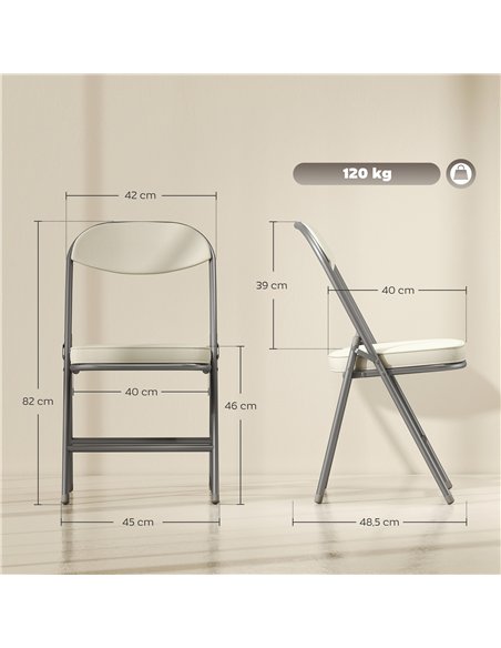 HOMCOM Set of Four Folding Corduroy Seat Chairs, Cream - pic 184255 | FastDaddyshop