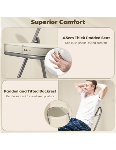 HOMCOM Set of Four Folding Corduroy Seat Chairs, Cream