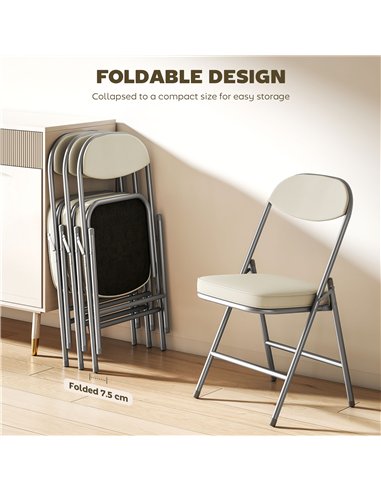 HOMCOM Set of Four Folding Corduroy Seat Chairs, Cream
