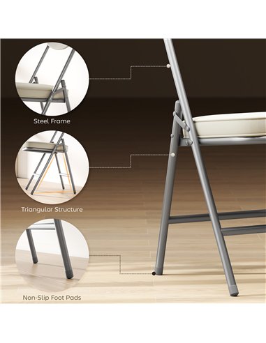 HOMCOM Set of Four Folding Corduroy Seat Chairs, Cream