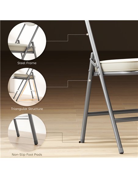 HOMCOM Set of Four Folding Corduroy Seat Chairs, Cream - pic 184258 | FastDaddyshop