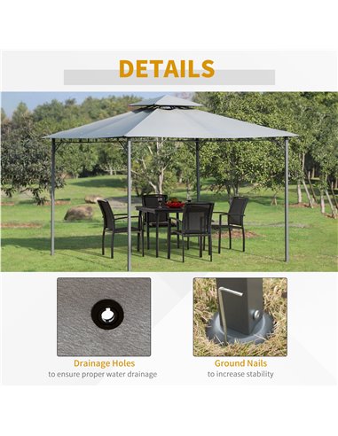 Outsunny 2-Tier Roof Gazebo, 300Lx300Wx264H cm, Steel Frame-Black/Grey