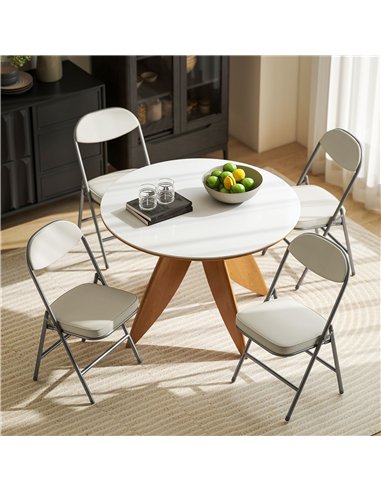 HOMCOM Set of Four Folding Corduroy Seat Chairs, Cream