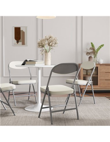 HOMCOM Set of Four Folding Corduroy Seat Chairs, Cream