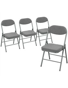 HOMCOM Set of Four Folding Corduroy Seat Chairs - Grey