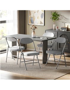 HOMCOM Set of Four Folding Corduroy Seat Chairs - Grey 2