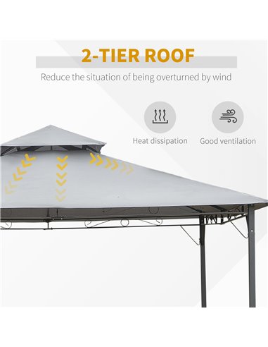 Outsunny 2-Tier Roof Gazebo, 300Lx300Wx264H cm, Steel Frame-Black/Grey