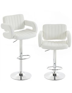 HOMCOM Bar Stools Adjustable Swivel Kitchen Chairs with Backrest Armrest Set of 2 PU Leather White