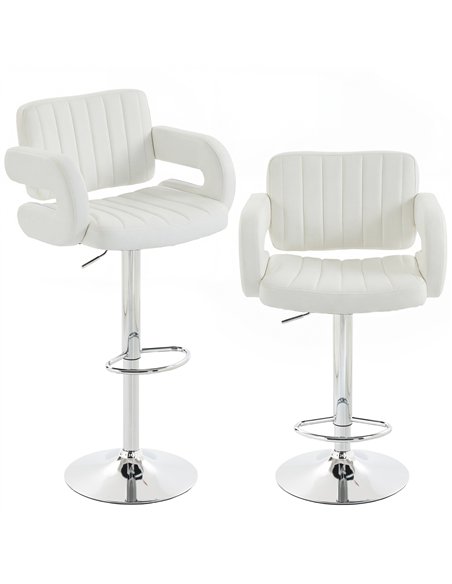 HOMCOM Bar Stools Adjustable Swivel Kitchen Chairs with Backrest Armrest Set of 2 PU Leather White - pic 184271 | FastDaddyshop