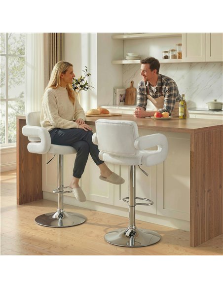 HOMCOM Bar Stools Adjustable Swivel Kitchen Chairs with Backrest Armrest Set of 2 PU Leather White - pic 184272 | FastDaddyshop