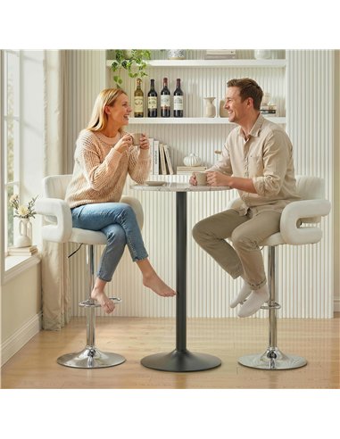 HOMCOM Bar Stools Adjustable Swivel Kitchen Chairs with Backrest Armrest Set of 2 PU Leather White