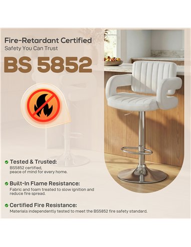 HOMCOM Bar Stools Adjustable Swivel Kitchen Chairs with Backrest Armrest Set of 2 PU Leather White
