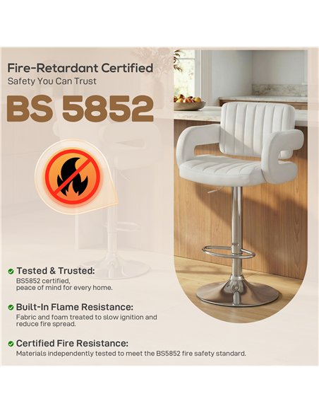 HOMCOM Bar Stools Adjustable Swivel Kitchen Chairs with Backrest Armrest Set of 2 PU Leather White - pic 184279 | FastDaddyshop