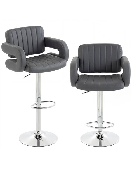 HOMCOM Bar Stools Adjustable Swivel Kitchen Chairs with Backrest Armrest Set of 2 PU Leather Grey - pic 184280 | FastDaddyshop