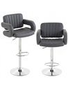 HOMCOM Bar Stools Adjustable Swivel Kitchen Chairs with Backrest Armrest Set of 2 PU Leather Grey