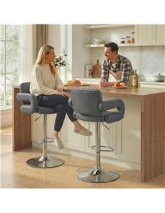HOMCOM Bar Stools Adjustable Swivel Kitchen Chairs with Backrest Armrest Set of 2 PU Leather Grey 2