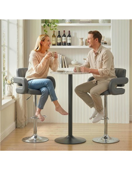HOMCOM Bar Stools Adjustable Swivel Kitchen Chairs with Backrest Armrest Set of 2 PU Leather Grey - pic 184287 | FastDaddyshop