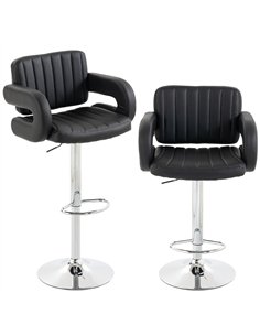HOMCOM Bar Stools Adjustable Swivel Kitchen Chairs with Backrest Armrest Set of 2 PU Leather Black
