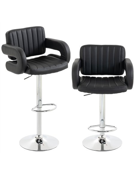 HOMCOM Bar Stools Adjustable Swivel Kitchen Chairs with Backrest Armrest Set of 2 PU Leather Black - pic 184289 | FastDaddyshop