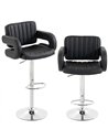 HOMCOM Bar Stools Adjustable Swivel Kitchen Chairs with Backrest Armrest Set of 2 PU Leather Black