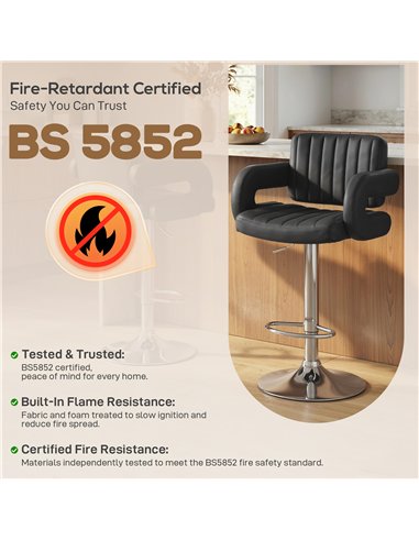 HOMCOM Bar Stools Adjustable Swivel Kitchen Chairs with Backrest Armrest Set of 2 PU Leather Black