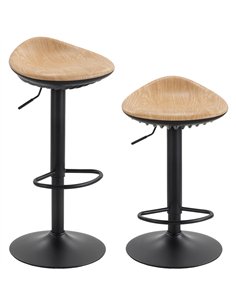 HOMCOM Set of 2 Barstools PU Leather Kitchen Stools with Saddle Seat Height Adjustable Swivel Kitchen Chairs with Footrest Oak
