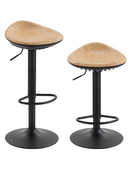 HOMCOM Set of 2 Barstools PU Leather Kitchen Stools with Saddle Seat Height Adjustable Swivel Kitchen Chairs with Footrest Oak - pic 184298 | FastDaddyshop