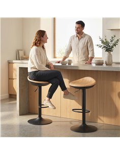 HOMCOM Set of 2 Barstools PU Leather Kitchen Stools with Saddle Seat Height Adjustable Swivel Kitchen Chairs with Footrest Oak 2