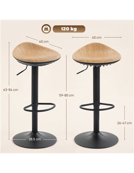 HOMCOM Set of 2 Barstools PU Leather Kitchen Stools with Saddle Seat Height Adjustable Swivel Kitchen Chairs with Footrest Oak - pic 184300 | FastDaddyshop