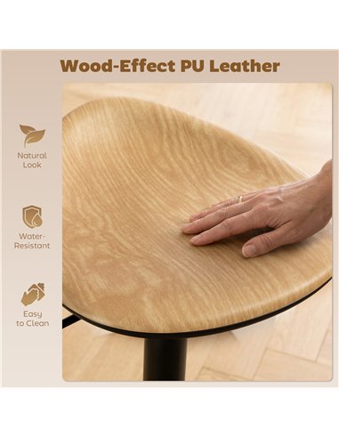 HOMCOM Set of 2 Barstools PU Leather Kitchen Stools with Saddle Seat Height Adjustable Swivel Kitchen Chairs with Footrest Oak